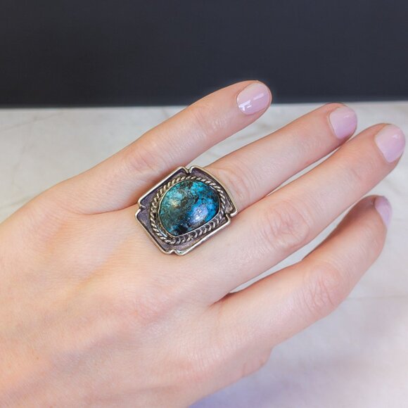 Vintage Sterling Turquoise Cabochon Ring – Southwest Style, Size 4.75 - Picture 3 of 4